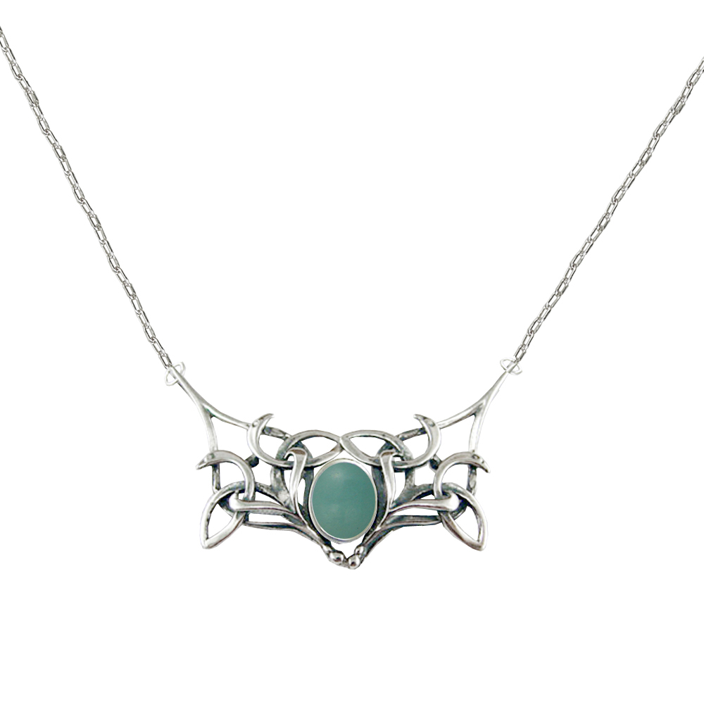 Sterling Silver Celtic Necklace Design from "The Book Of Kells" With Aventurine